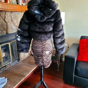 Classy Woman's Black Silky Furry Jacket/coat with hood.